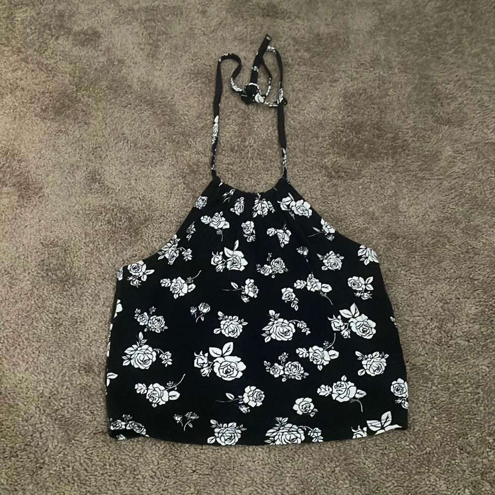Black top with white flowers